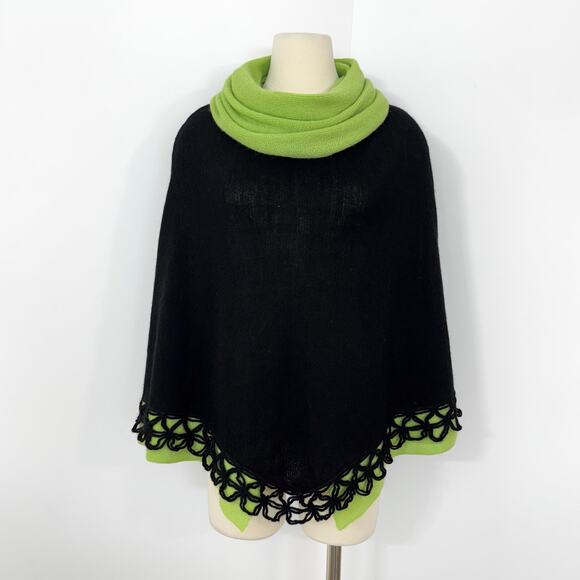 Peru Etnico Baby Alpaca Wool Knit Turtleneck Poncho Black Green OS - Picture 2 of 10